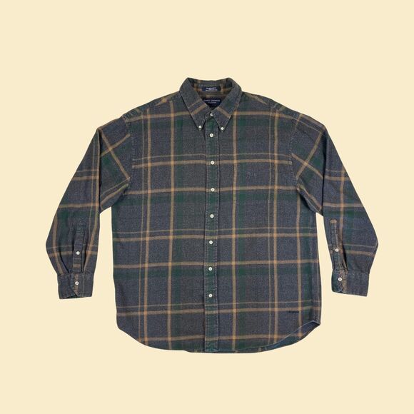 2000s Daniel Cremieux flannel shirt, vintage Y2K size L to XL grey button down - Picture 1 of 9